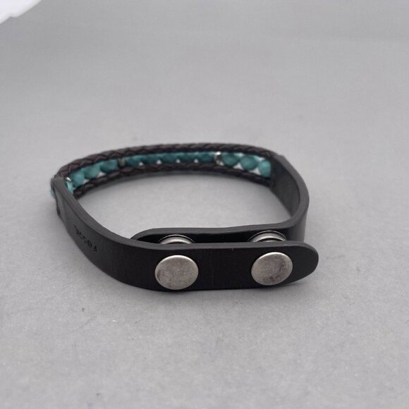 Fossil Faux Turquoise Beaded Leather Bracelet Snap Closure Adjustable - Picture 4 of 7